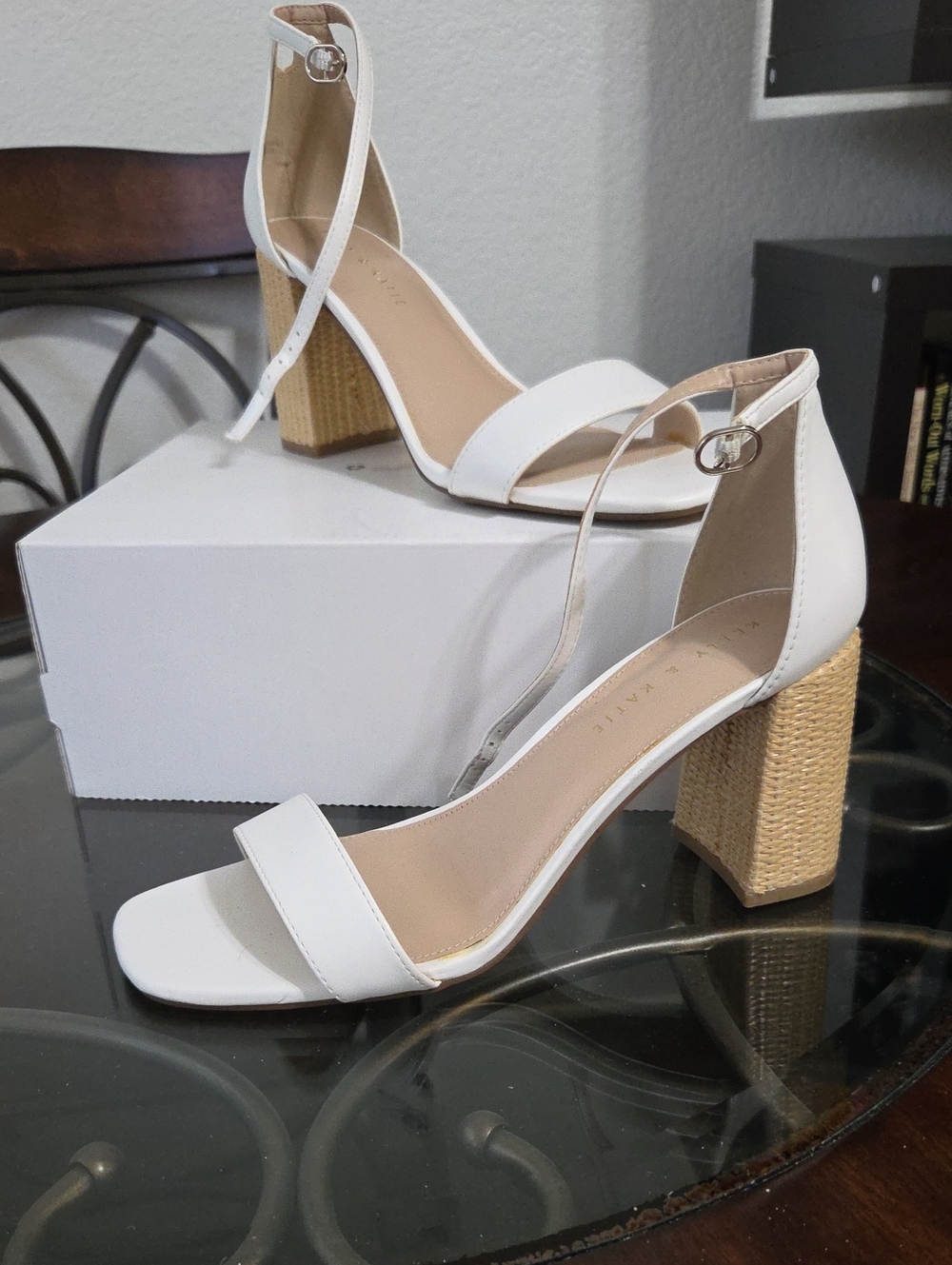 Kelly & Katie White Ankle-Strap Block Heel Sandals